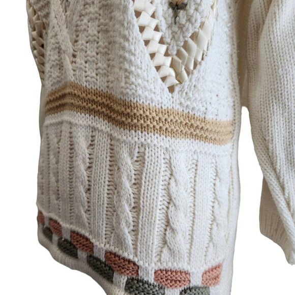 Vintage LSF Style Sweater M/L High Neck Lace Stiches Floral Cottagecore Sweater - Picture 7 of 16